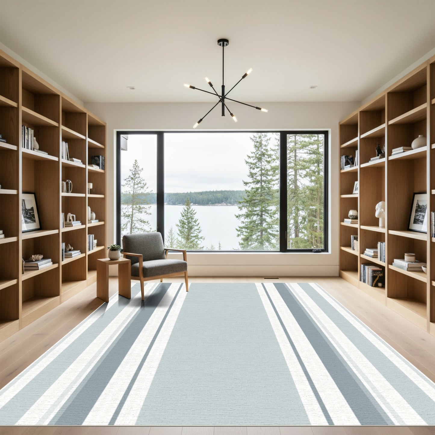 Soft Gray White Vertical Stripe Rug