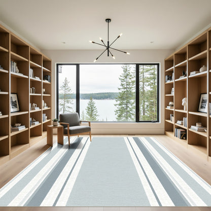 Soft Gray White Vertical Stripe Rug