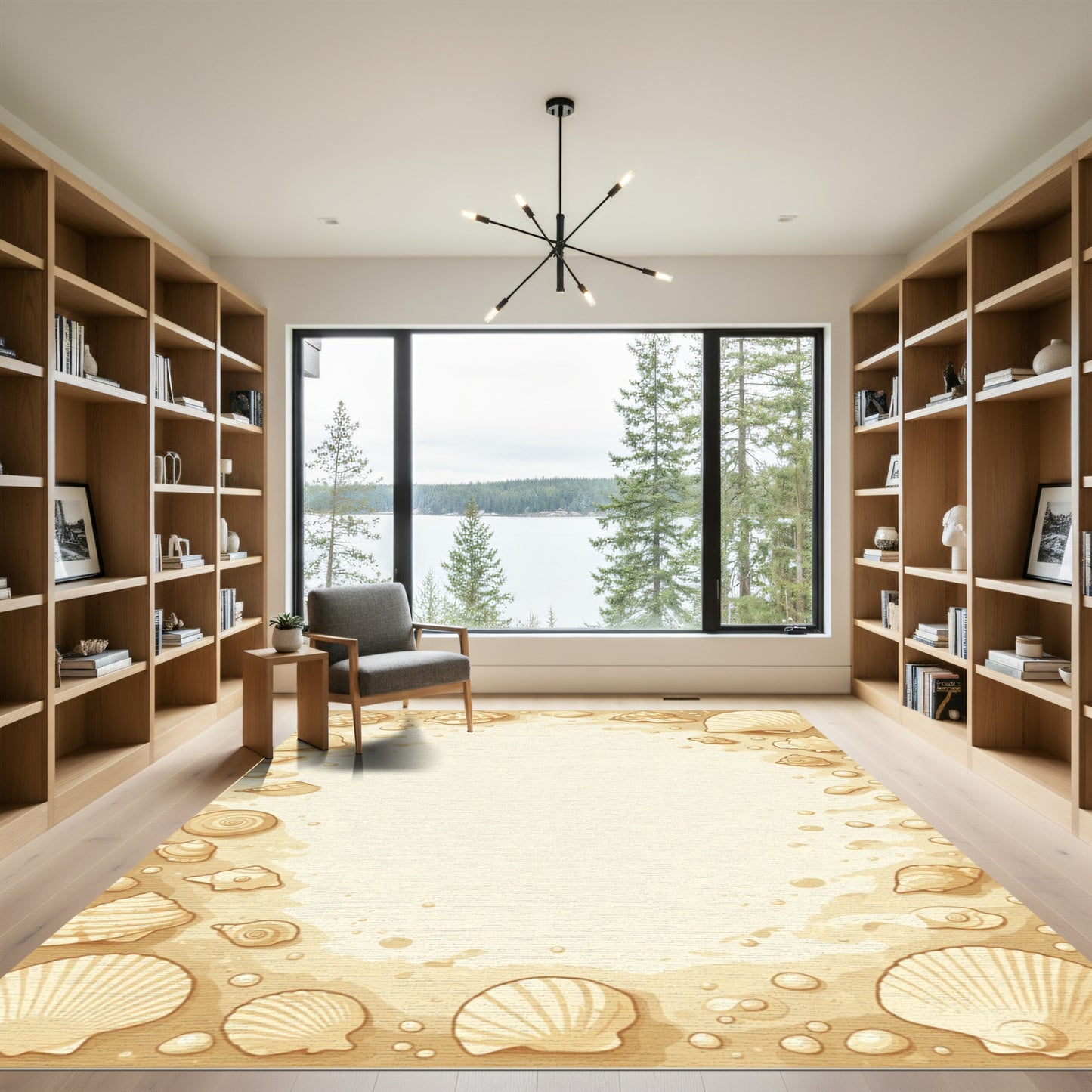 Beige Seashell Border Natural Rug