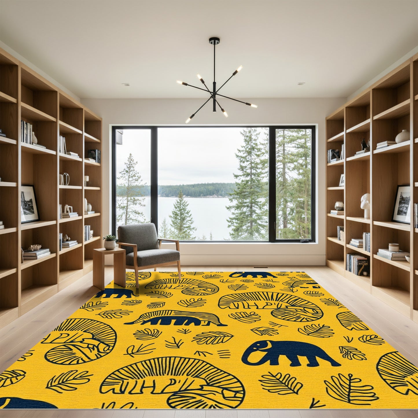 Golden Yellow Elephant Leaf Pattern Rug