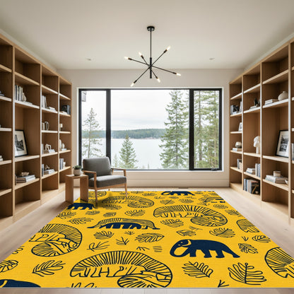 Golden Yellow Elephant Leaf Pattern Rug
