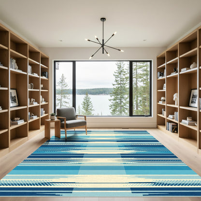 Glitch Blue Geometric Stripes Rug
