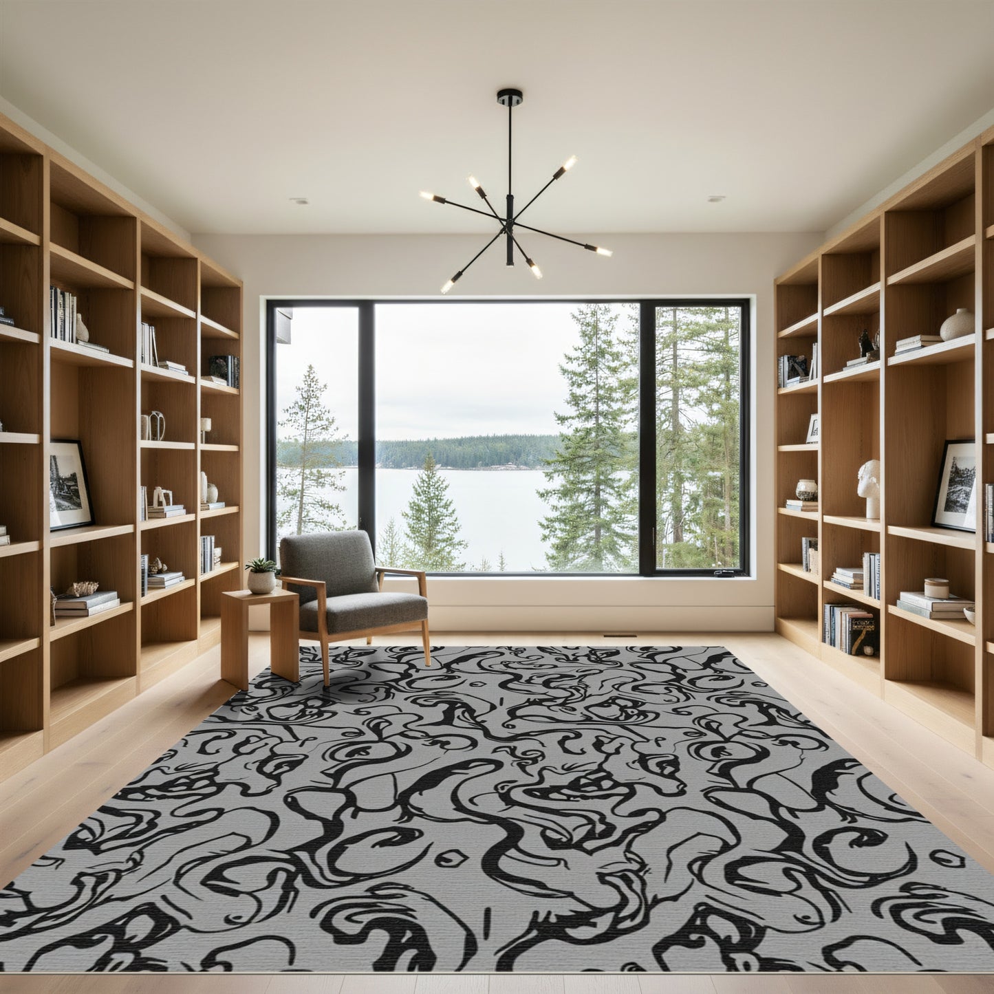 Black Swirls Abstract Gray Background Rug