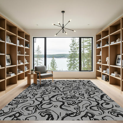 Black Swirls Abstract Gray Background Rug