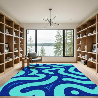 Deep Blue Abstract Organic Swirl Rug