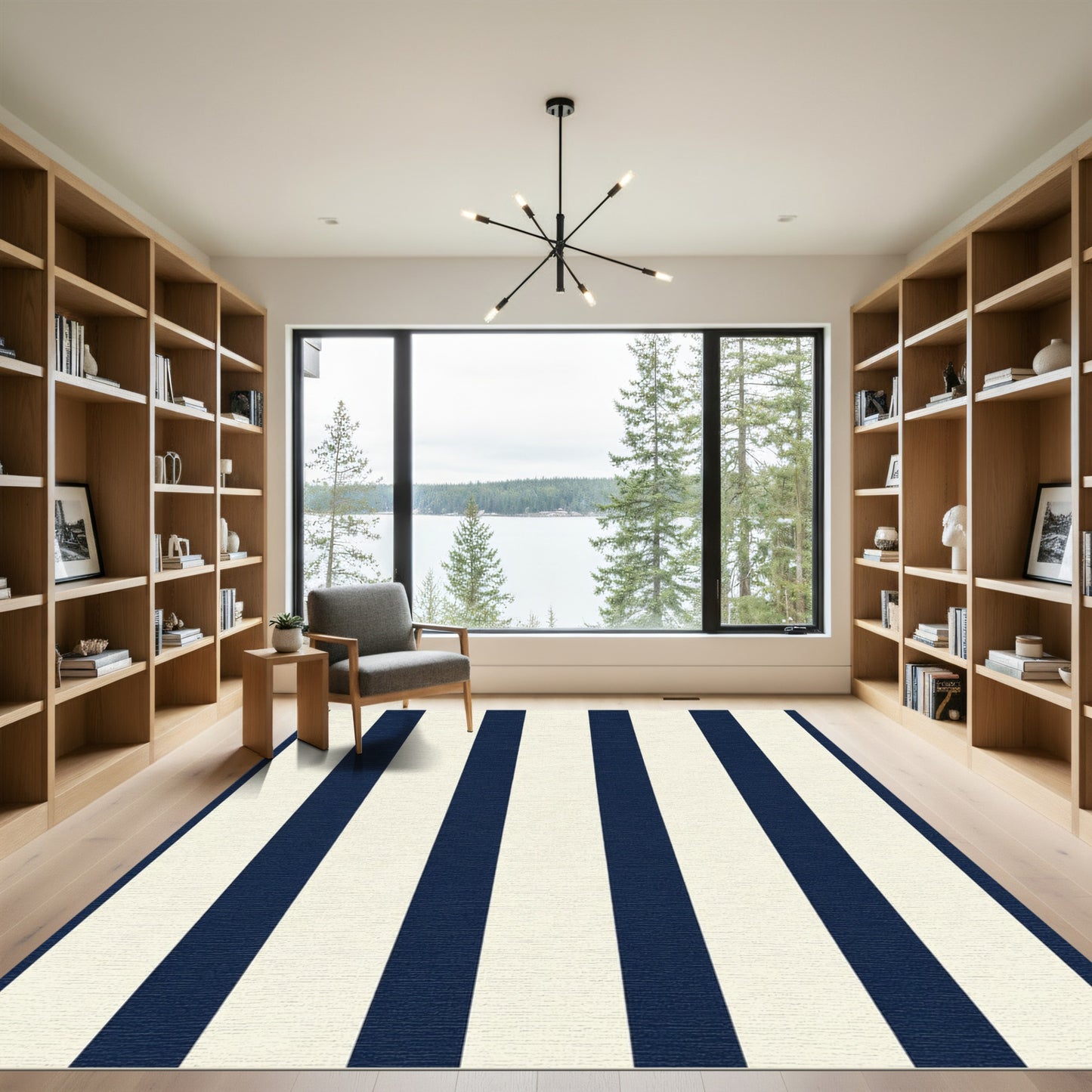 Navy Cream Vertical Stripes Rug