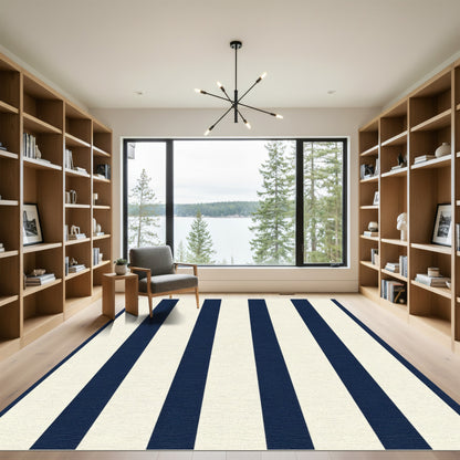 Navy Cream Vertical Stripes Rug