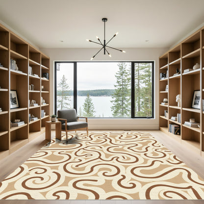 Swirling Brown Cream Abstract Lines Rug