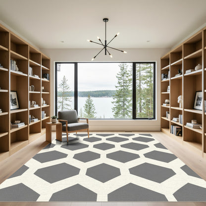 Gray Cream Hexagonal Lattice Rug