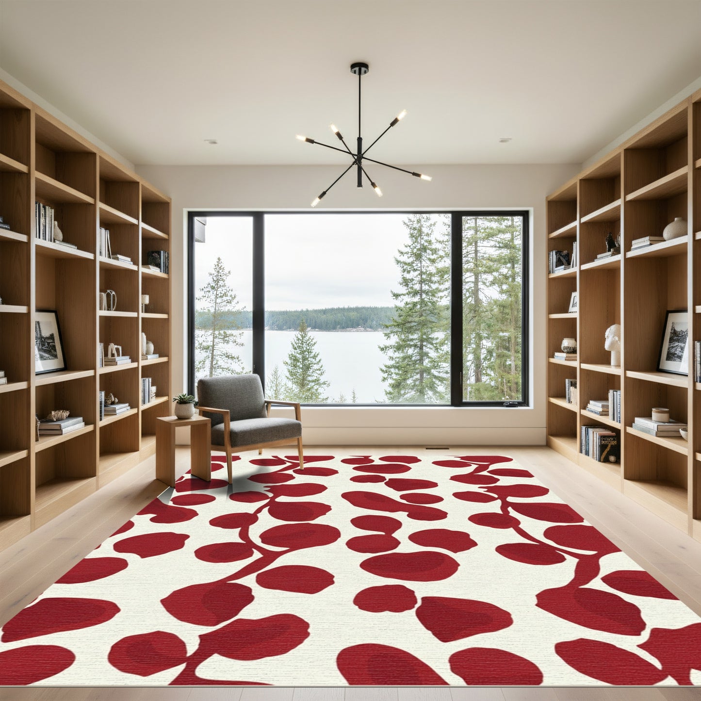 Crimson Botanical Vine Scatter Rug