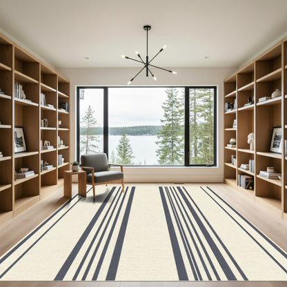 Cream Navy Vertical Stripe Rug