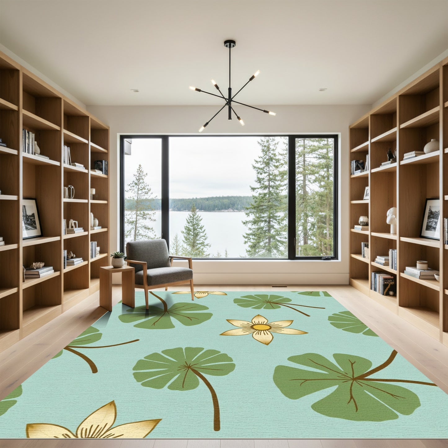 Light Blue Water Lily Garden Rug