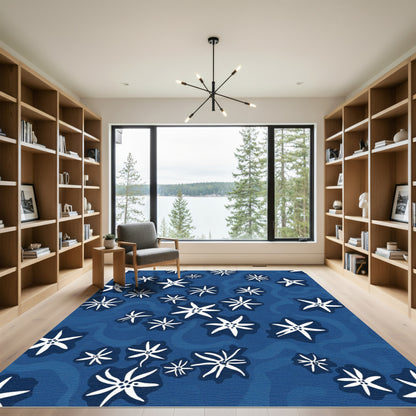 Deep Blue White Starburst Floral Rug
