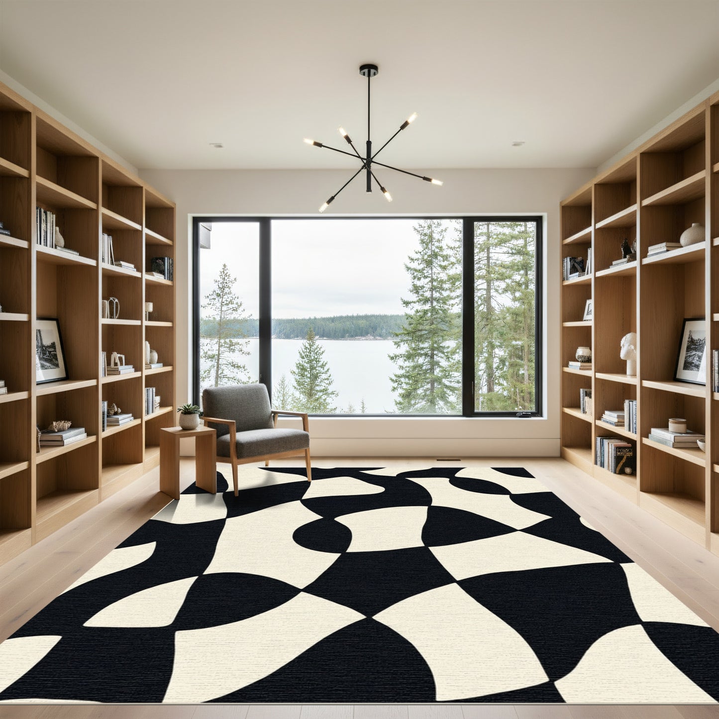 Abstract Black Cream Organic Shapes Rug