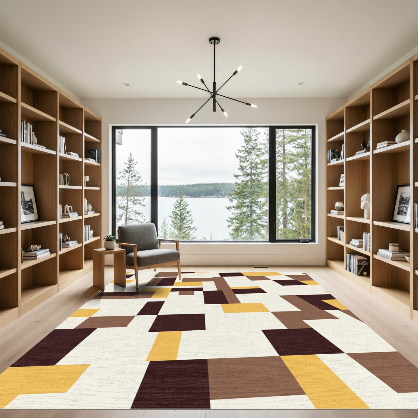 Modern Terra Cotta Geometric Block Rug