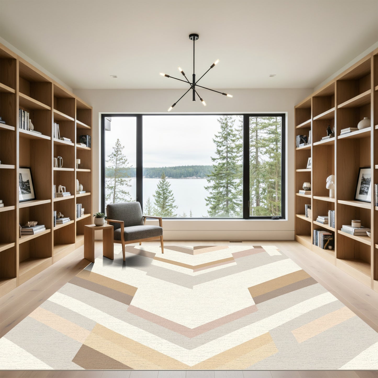 Neutral Geometric Chevron Angle Rug