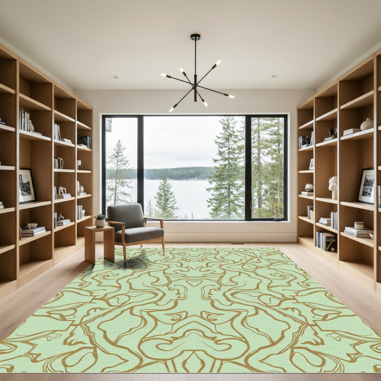 Amber Swirls on Pale Green Rug