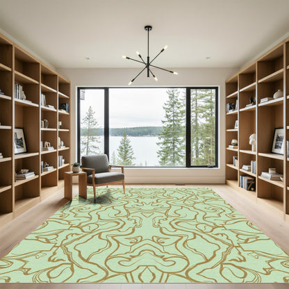 Amber Swirls on Pale Green Rug