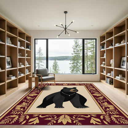 Regal Black Bear Burgundy Gold Border Rug