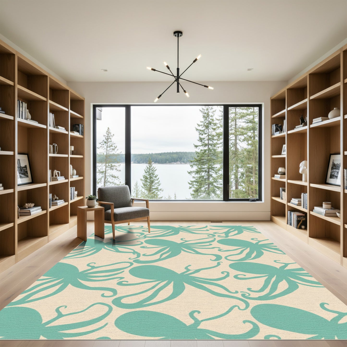 Teal Octopus In A Cream Field Rug