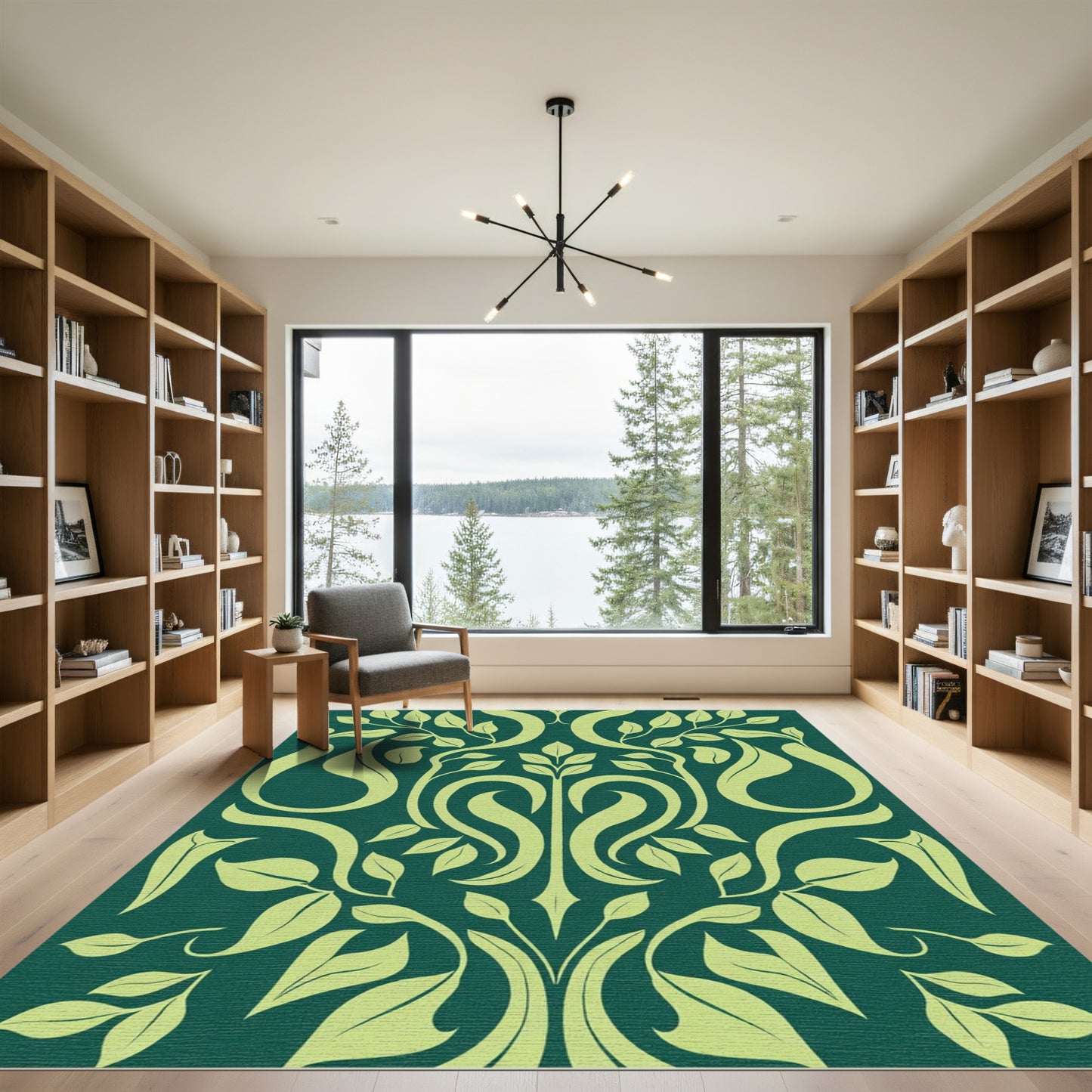 Emerald Green Botanical Scroll Rug