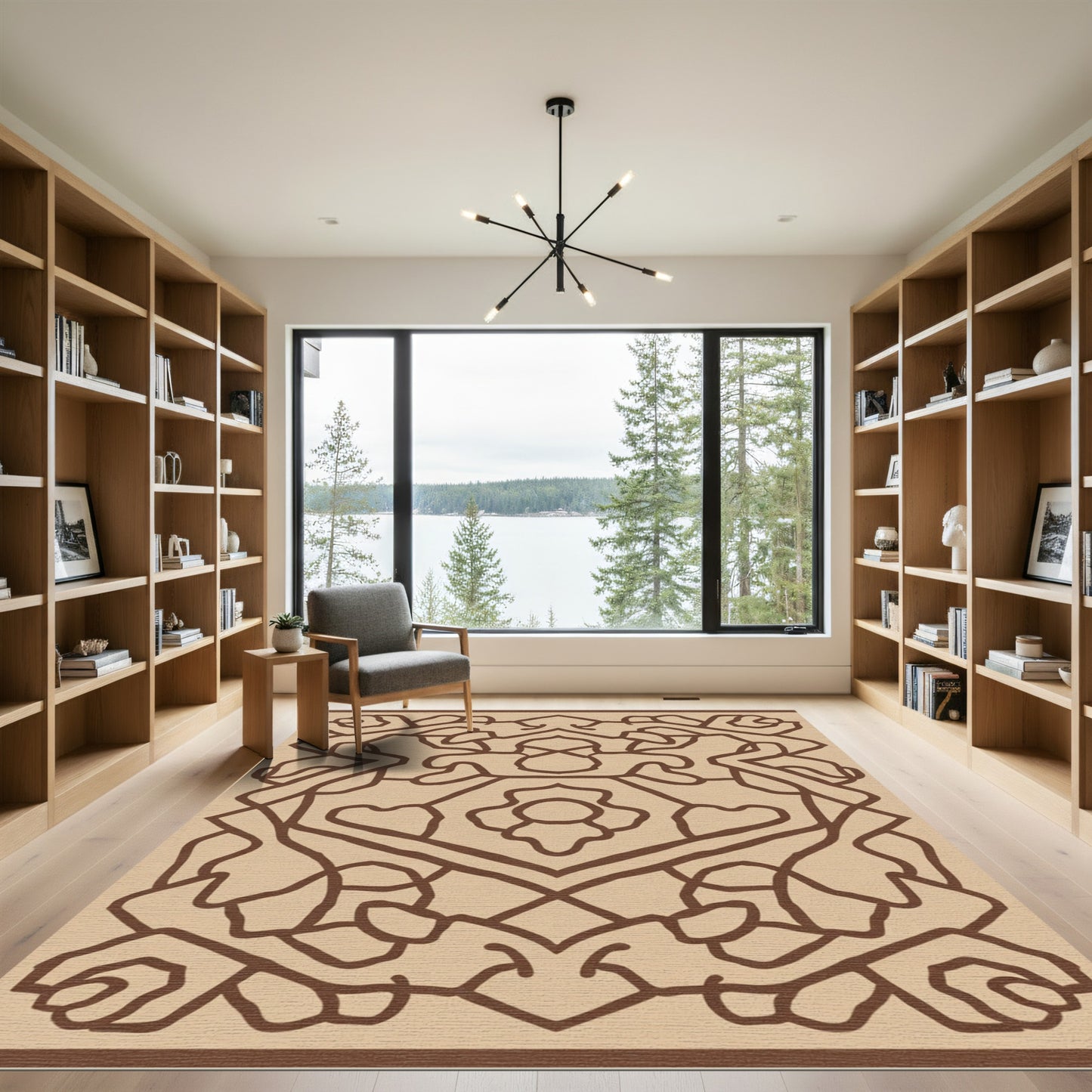 Sepia Abstract Floral Lattice Rug