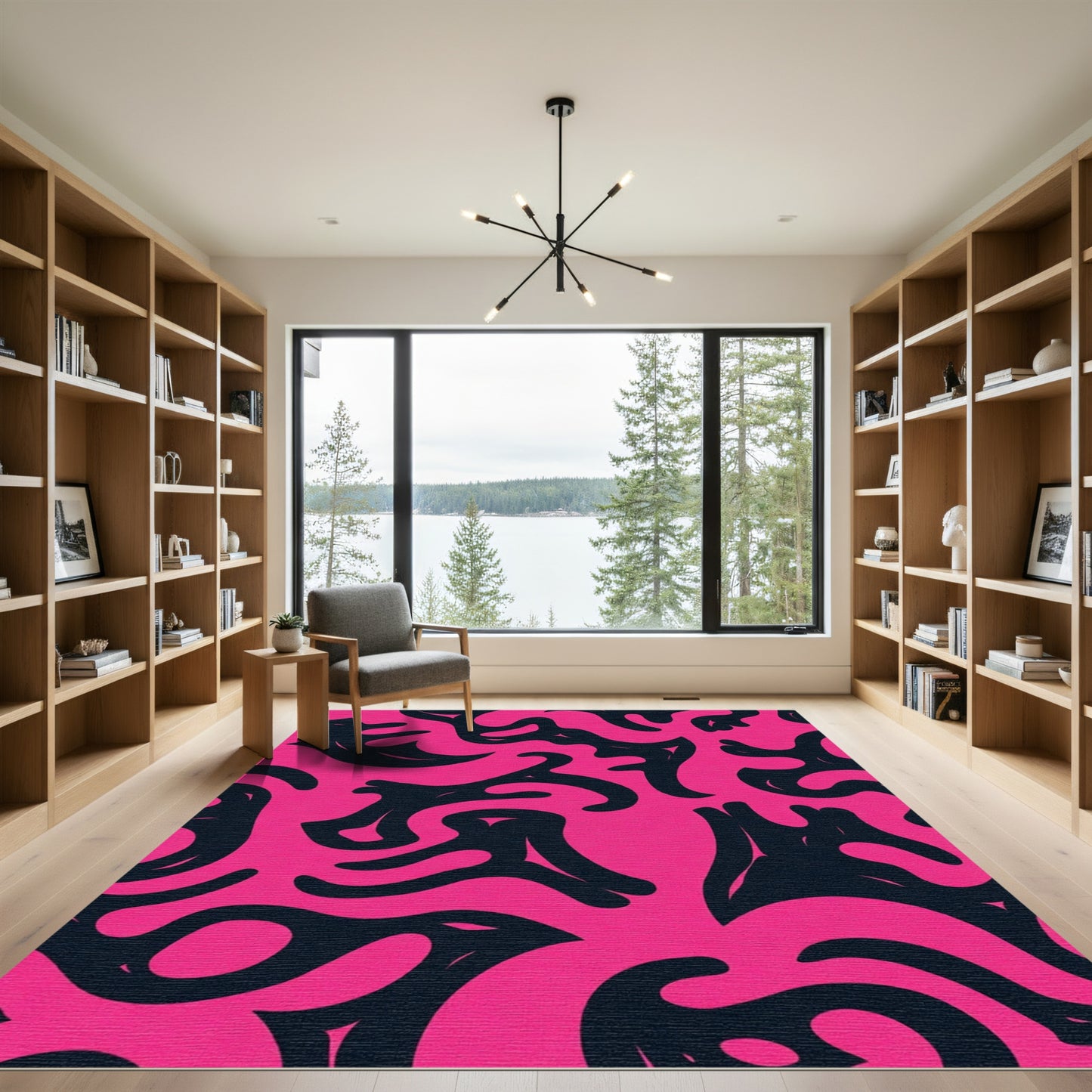 Vibrant Pink Abstract Organic Shapes Rug