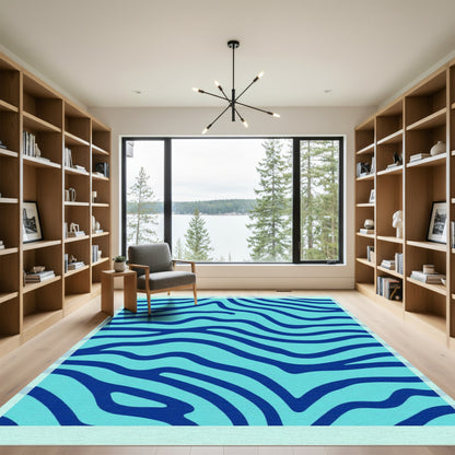 Aqua Deep Blue Wave Strokes Rug