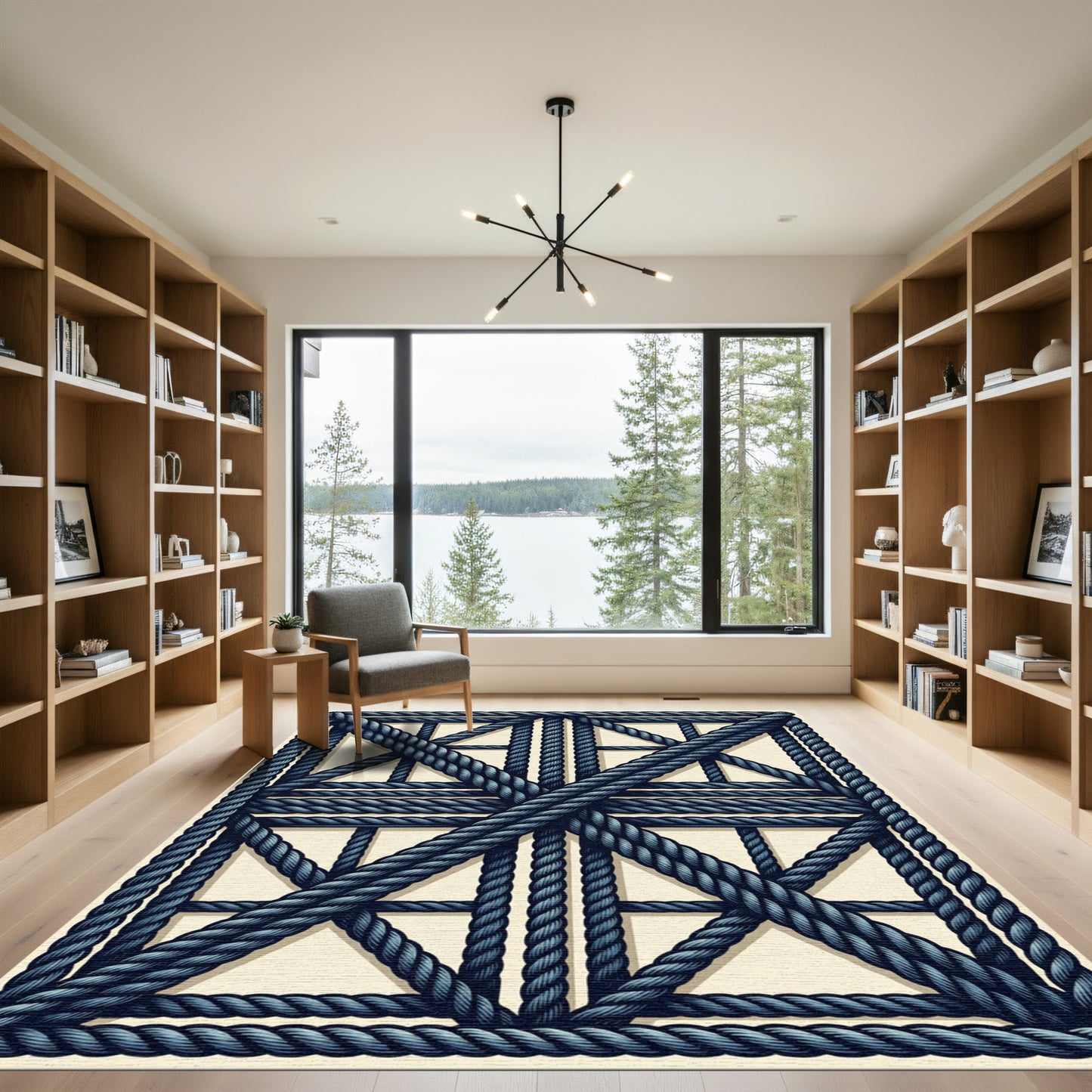 Navy Rope Intertwined Lattice Rug