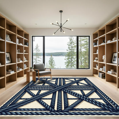 Navy Rope Intertwined Lattice Rug