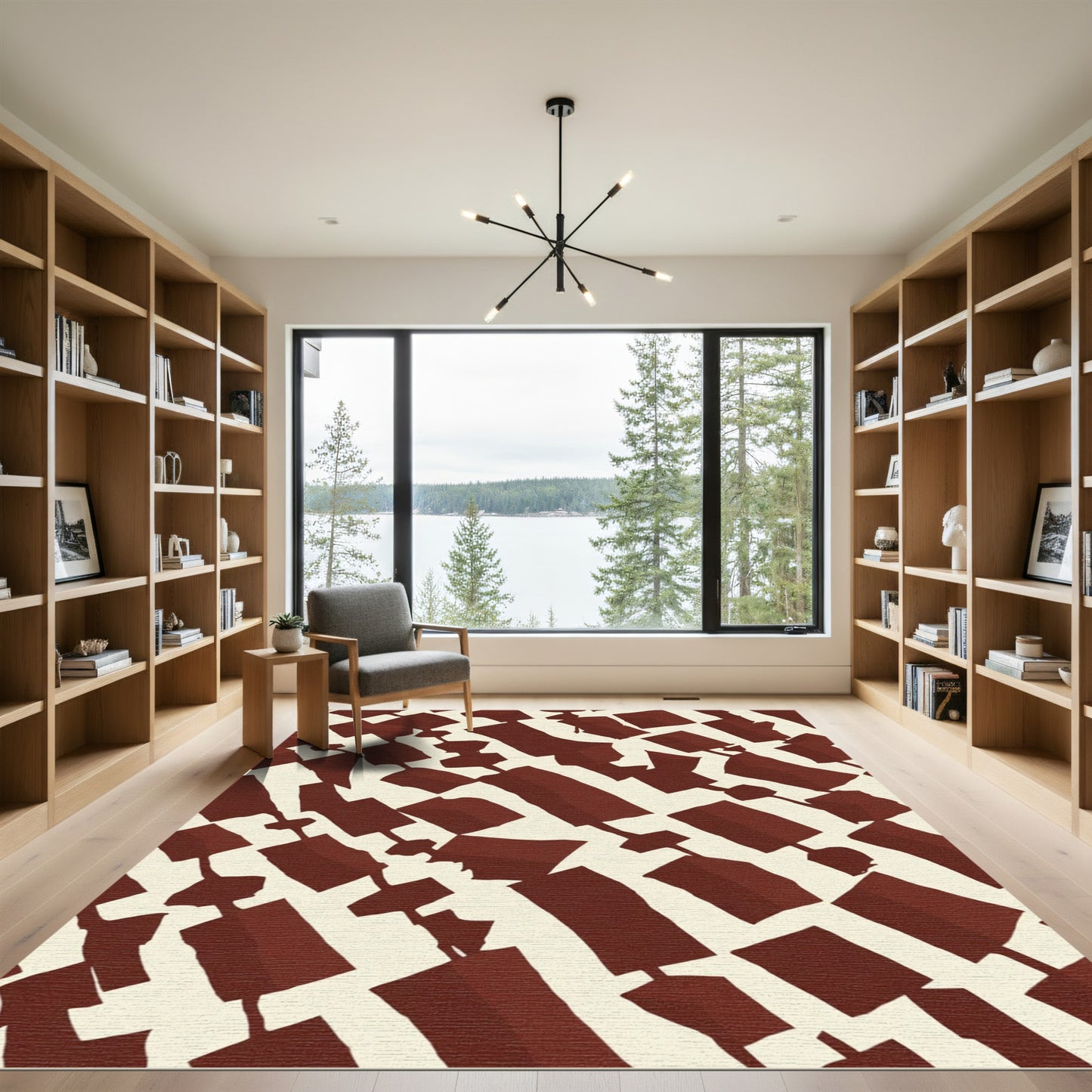 Crimson Abstract Blocks Textured Rug