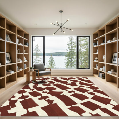 Crimson Abstract Blocks Textured Rug