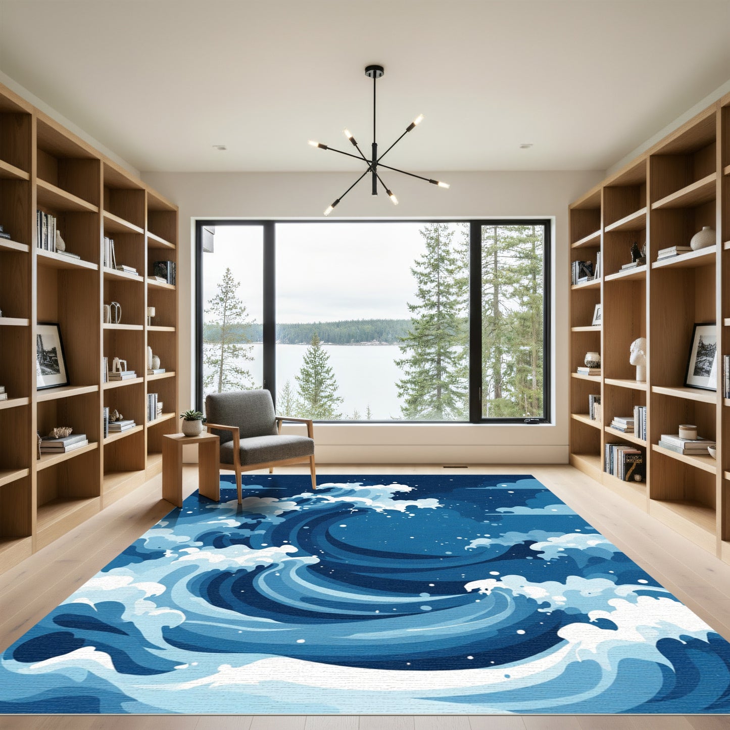 Deep Blue Oceanic Wave Crest Rug