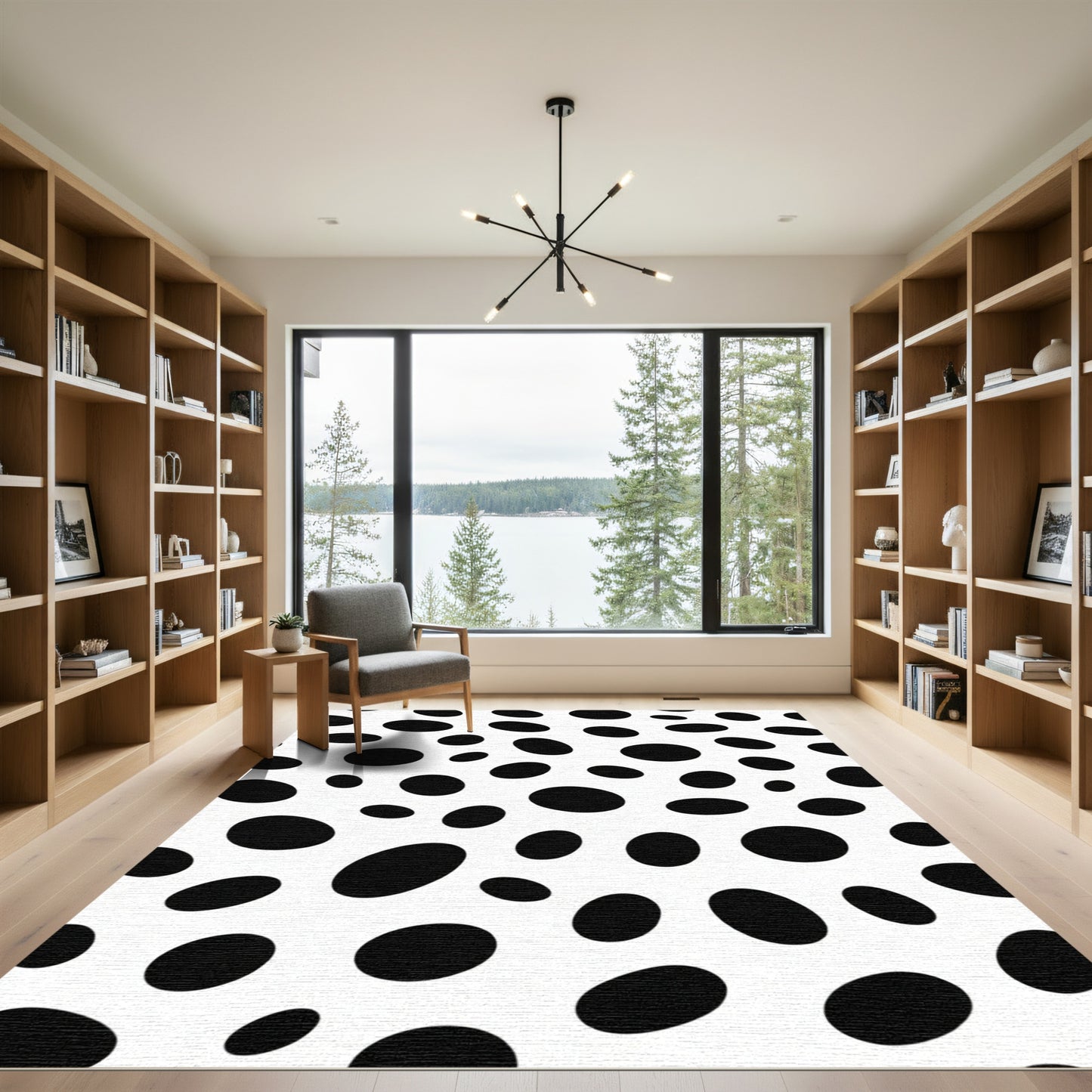 Black White Scattered Ovals Rug