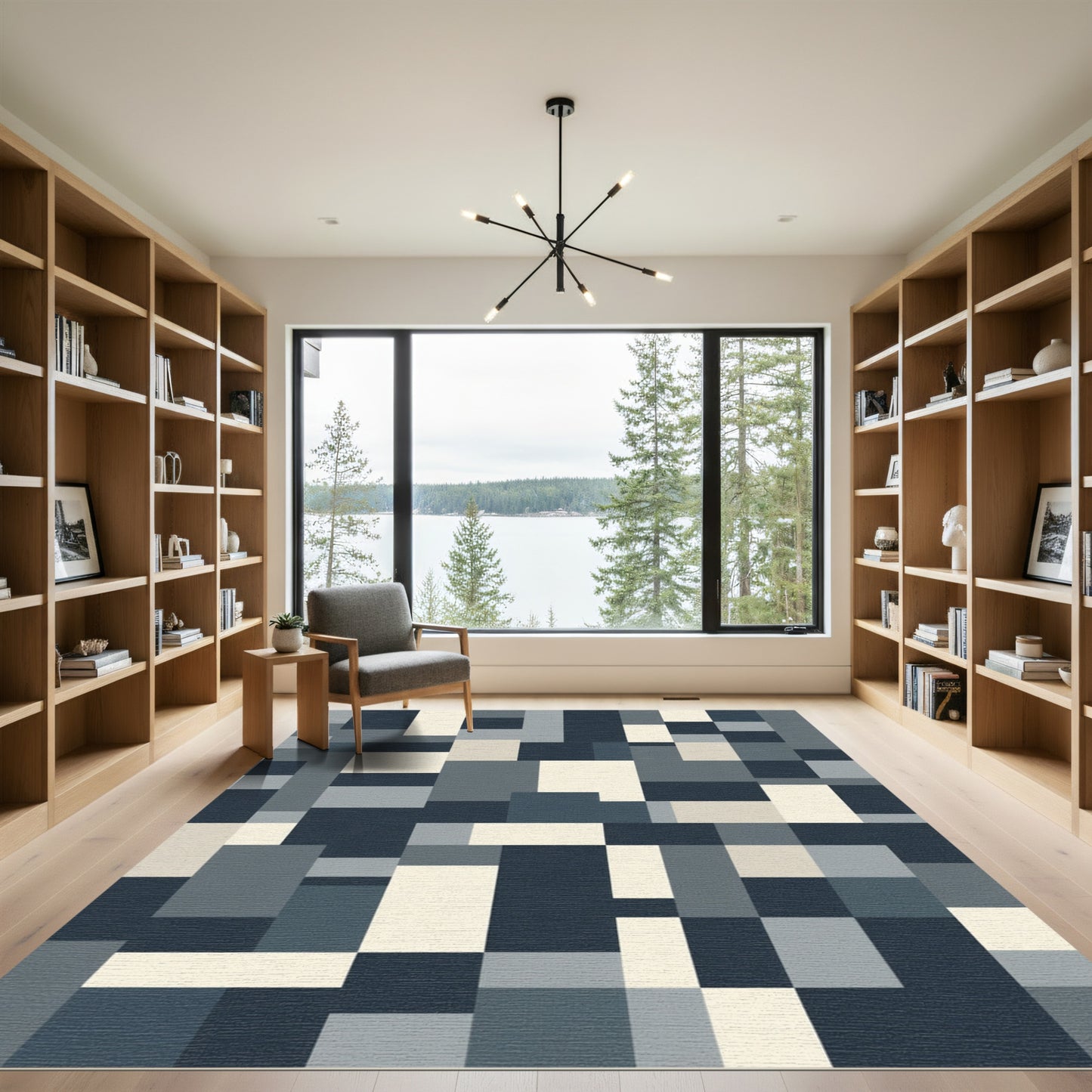 Geometric Abstract Navy Cream Rug