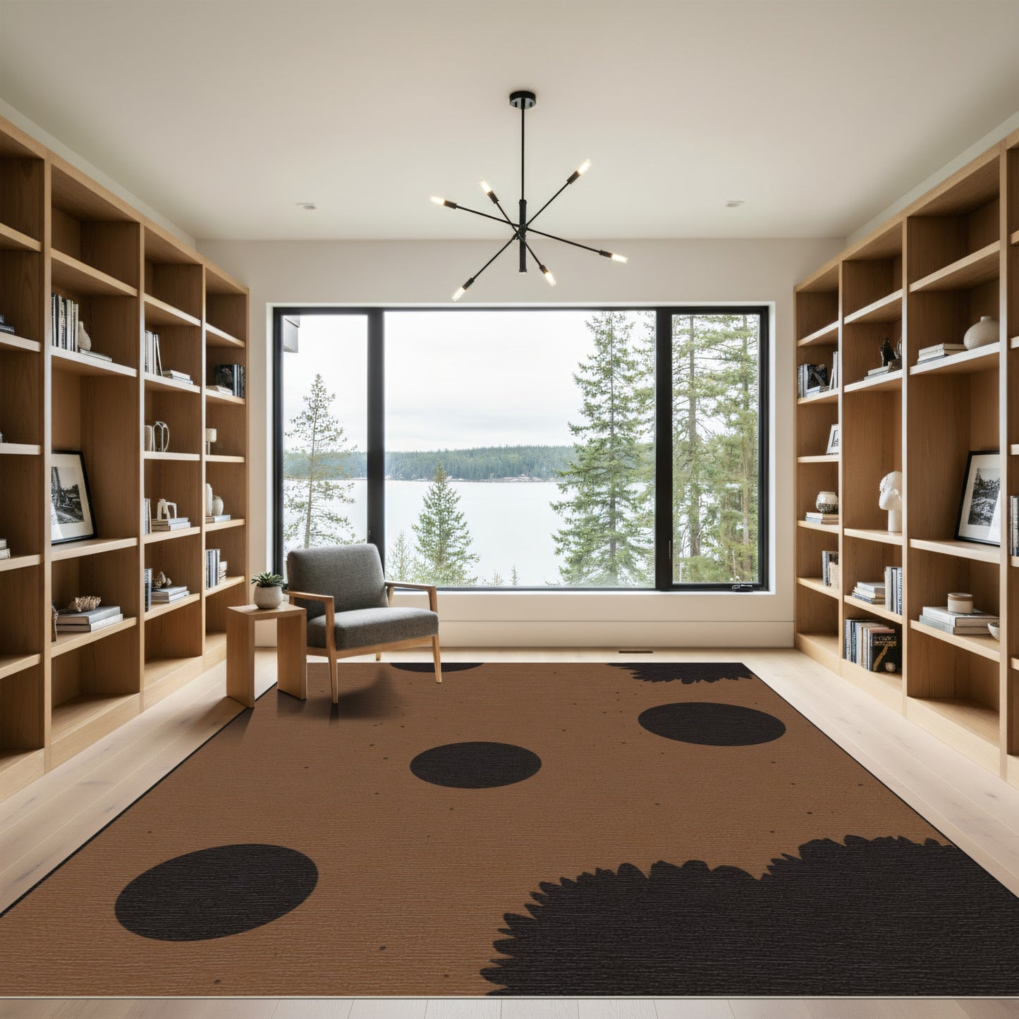 Brown Black Scattered Circles Foliage Rug