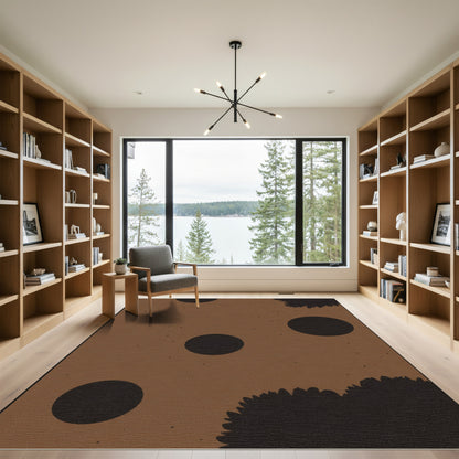 Brown Black Scattered Circles Foliage Rug