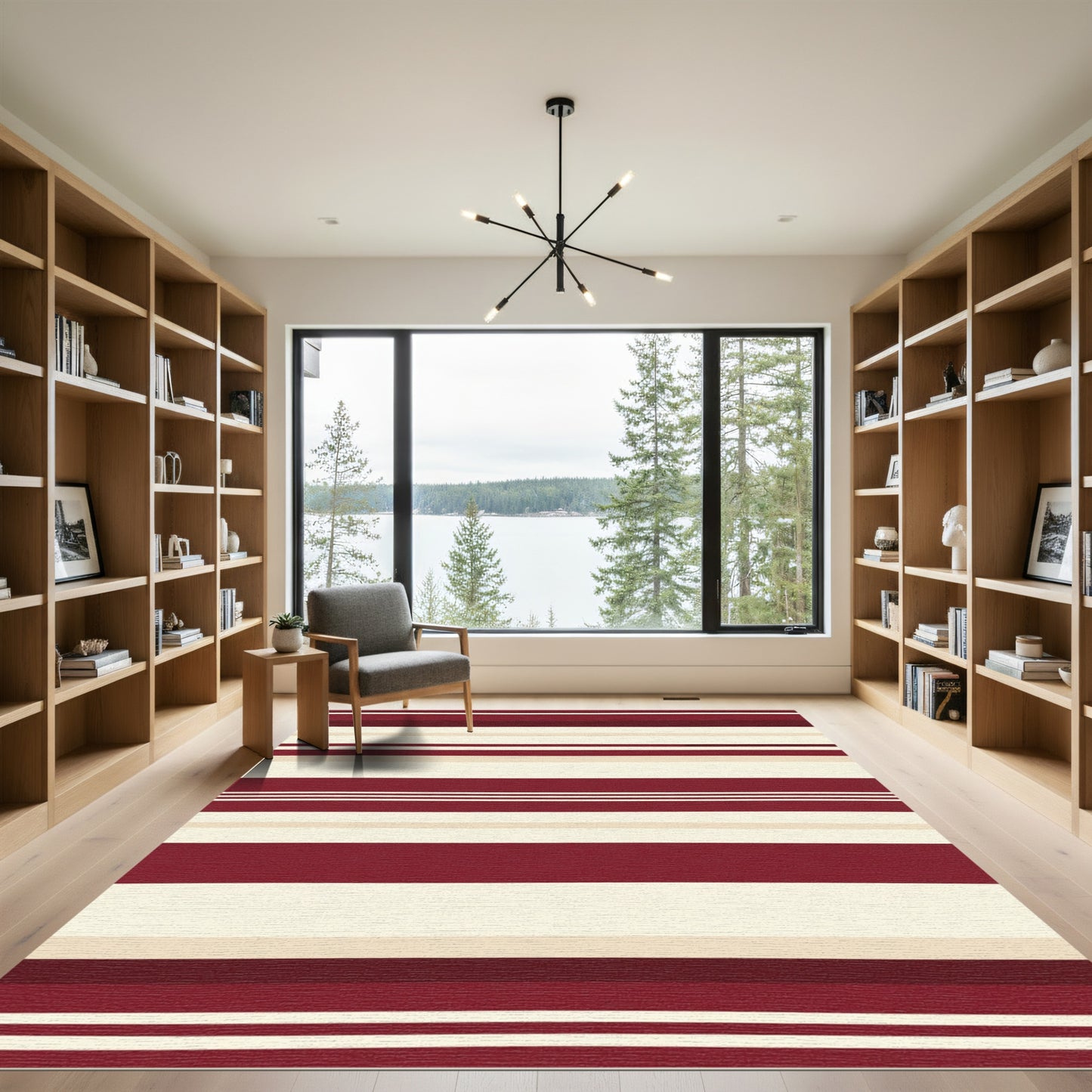Deep Red Cream Stripe Rug