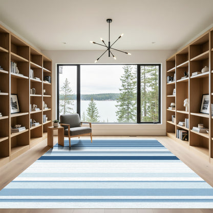 Cool Blue Horizontal Stripe Gradient Rug