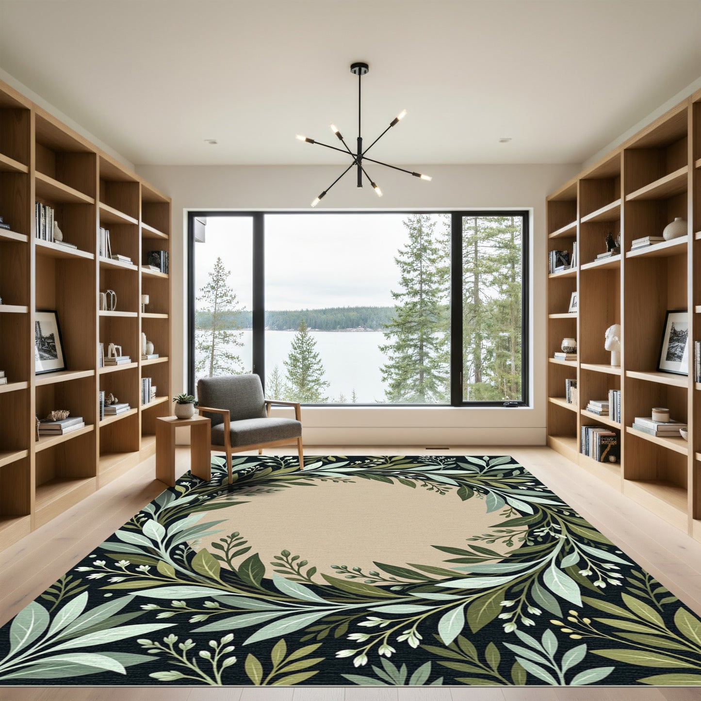 Earthy Green Leafy Wreath Composition Rug