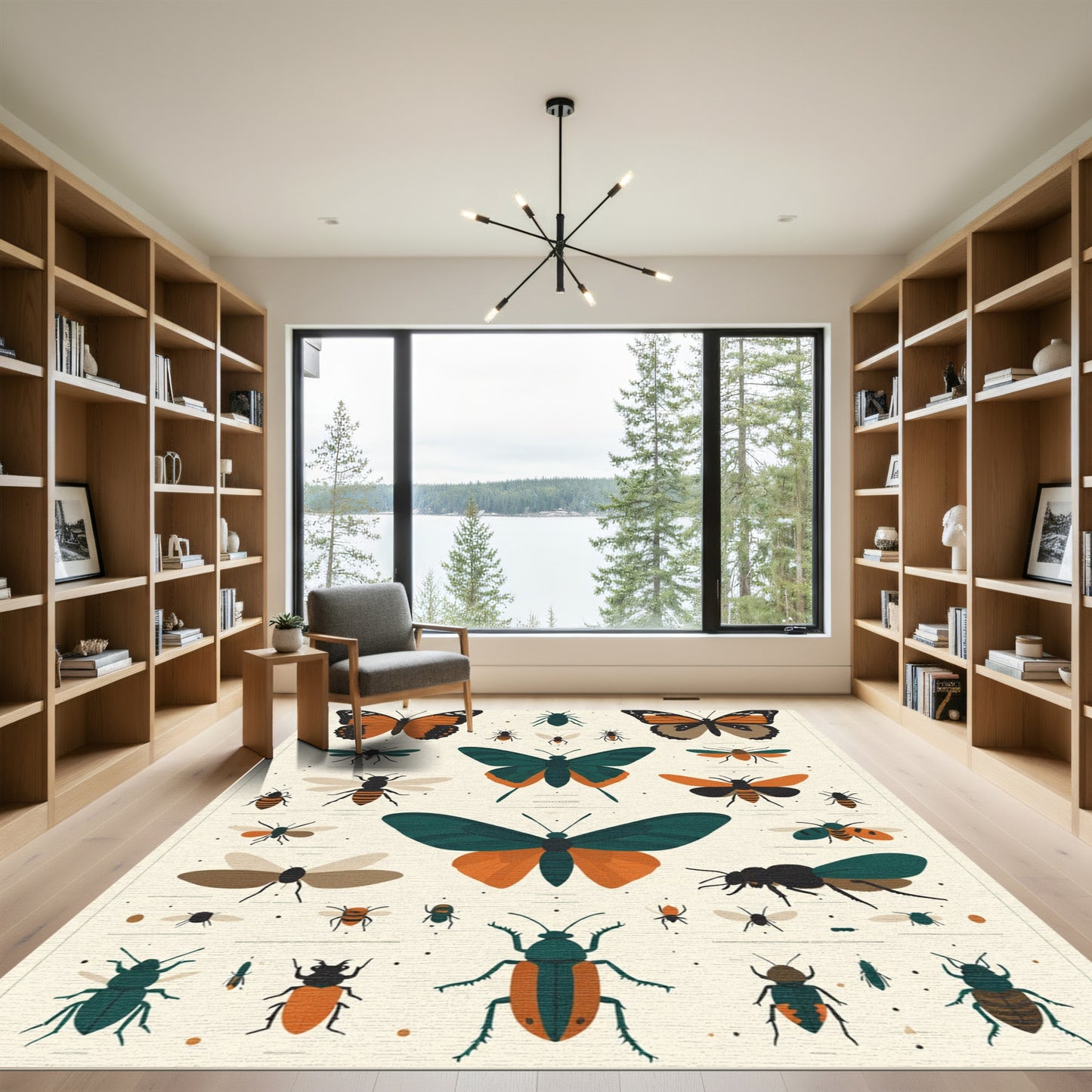 Orange Teal Insect Butterfly Collection Rug