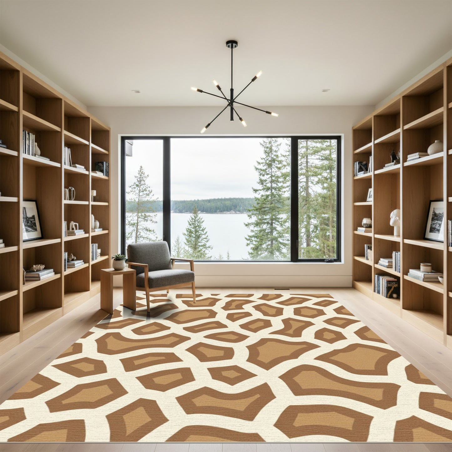 Tan Cream Animal Print Geometric Rug