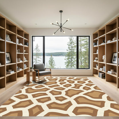 Tan Cream Animal Print Geometric Rug