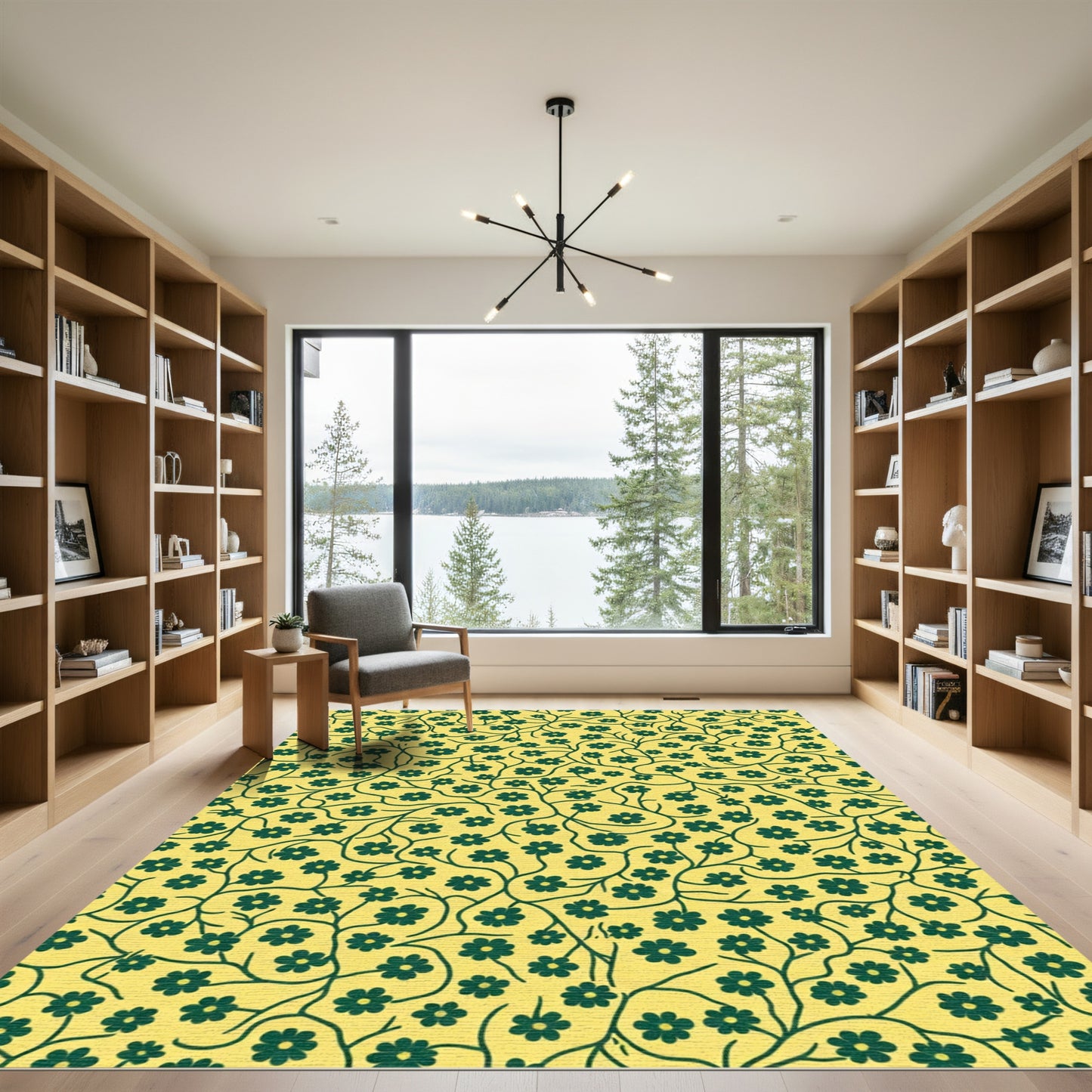 Golden Yellow Green Floral Vine Rug