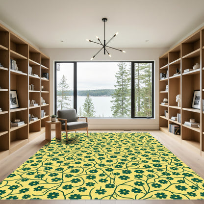 Golden Yellow Green Floral Vine Rug