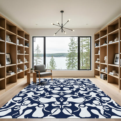 Midnight Blue Abstract Organic Flow Rug