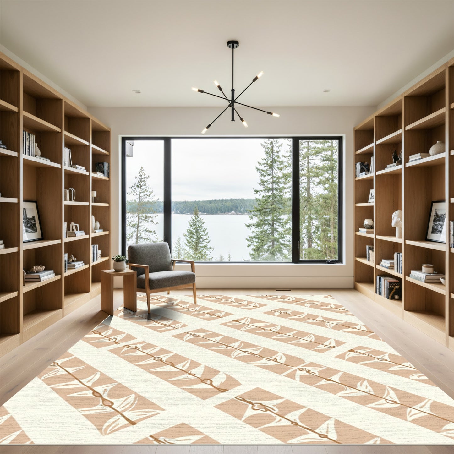 Tan Leaf Branch Diagonal Repeat Rug