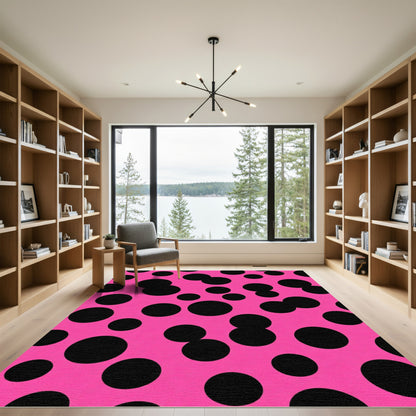 Hot Pink Black Polka Dots Rug