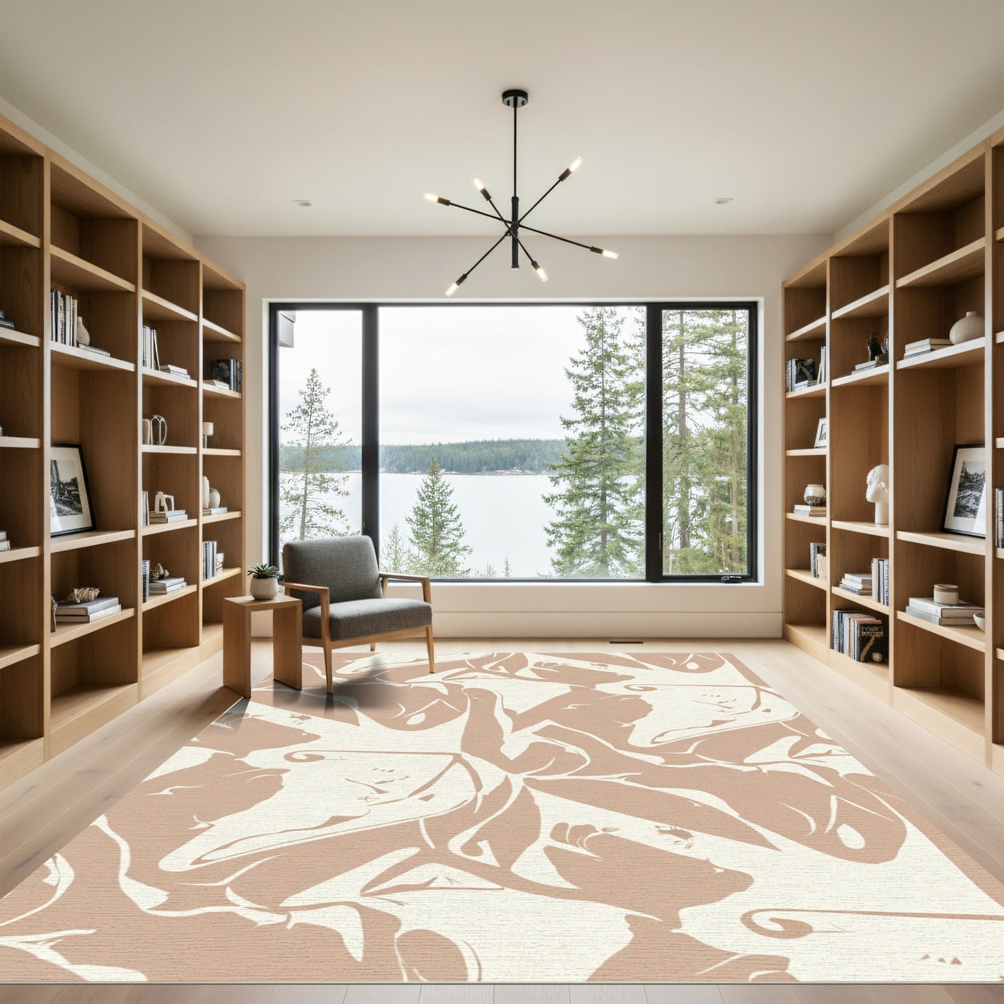 Taupe Abstract Floral Swirl Rug