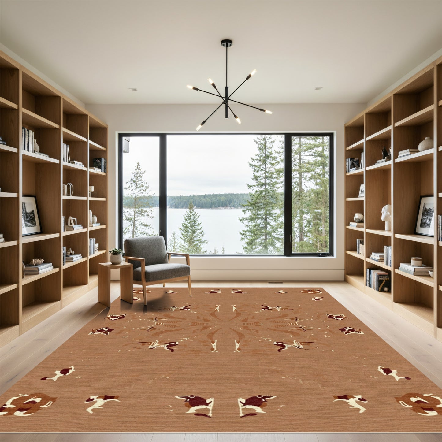 Earthy Brown Medallion Animal Border Rug